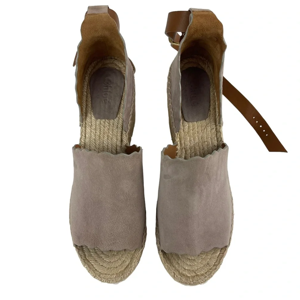 Chloe Lauren Scalloped Suede Platform Wedge Espadrilles Size 41 (US 9.5)